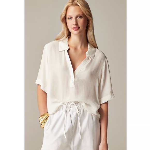 J.Crew Bungalow popover top in crepe de chine Size M Ivory Sheer Boxy Genevieve - Picture 1 of 15